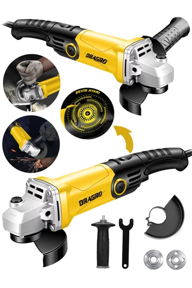 Dragro Alman 4000 Watt Devir Ayarli  Çift Metal Dişli Şanzuman Demir Metal Kesme Taşlama Makinesi 125 Mm