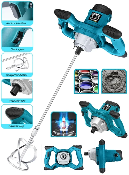 Dragro Alman Pro 3000 Bakir Sargi 6 Kademe Devirli Ayarlı Elektirikli Alçı Boya Ve Harç Karıştırıcı Mavi