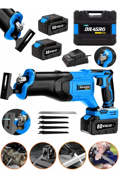 Dragro Alman 88 V 10 Ah Çift Akülü Tilki Kuyruğu Ağaç Dal Kurban Kesim Makinesi+5 Adet Bıçak Şarjlı Tilki