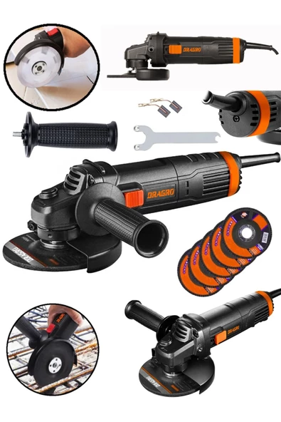 Dragro Alman Pro 4200 W Metal Şanzuman Bakır Sargılı Avuç Içi Taşlama Demir Metal Kesme Makinesi 125 Mm