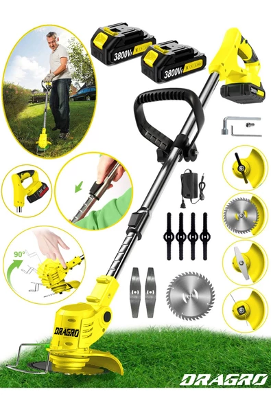 Dragro Alman Eco Pro  2 Akülü 3800 VF 20 AH Ot Çim Çalı Diken Biçme Tırpanı Teleskopik Uzatmalı - 2