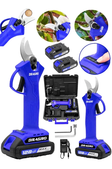 Dragro Alman Pro Akülü Bağ Makasi Dal Budama Kesme Makasi Makinesi Çantali Blue