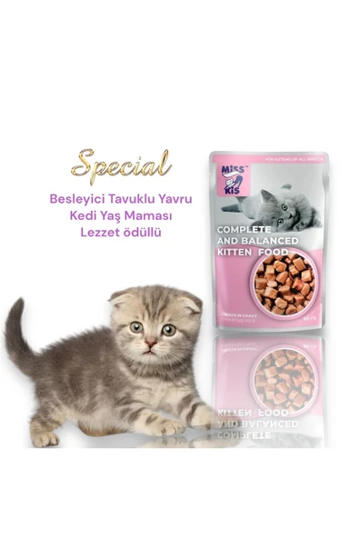 vet advice Miss Kis Premium Pouch Kitten Yavru Kedi Yaş Maması 9 ADET 100 gr tavuklu - Resim 3