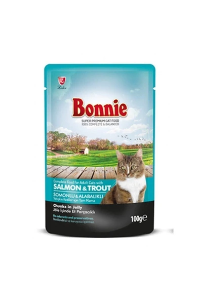 Bonnie Somonlu Alabalıklı Pouch Jelly Yetişkin Kedi Konserve Maması 100 gr - 1