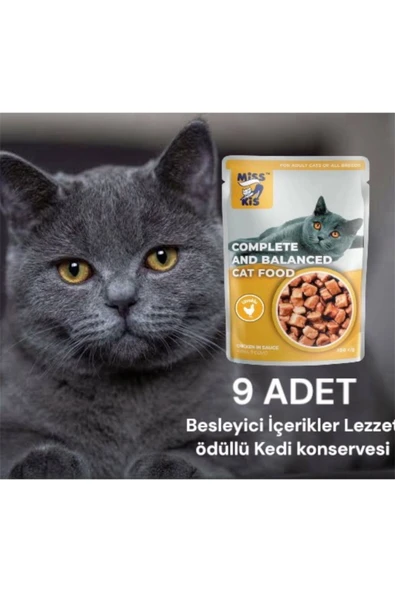 vet advice Miss Kis Premium Pouch Tavuklu Kedi Konservesi 9 ADET 100 gram - Resim 4
