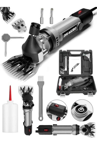 Dragro Alman 4200 W Devir Ayarli Bakir Sargili Çelik Şanzuman Koyun Keçi Kirkma Makinesi -greyy