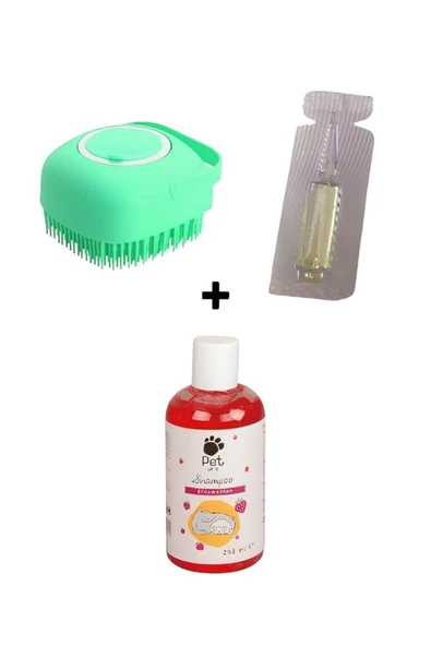 KorPet Kedi Köpek Şampuan Hazneli + Kese + Diş prasit solüsyon 3'lü set bitkisel - 1