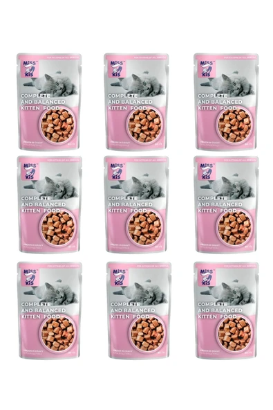 vet advice Miss Kis Premium Pouch Kitten Yavru Kedi Yaş Maması 9 ADET 100 gr tavuklu - Resim 2