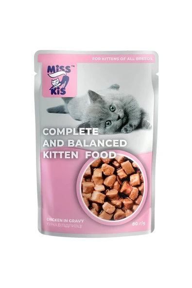 vet advice Miss Kis Premium Pouch Kitten Yavru Kedi Yaş Maması 9 ADET 100 gr tavuklu - Resim 4