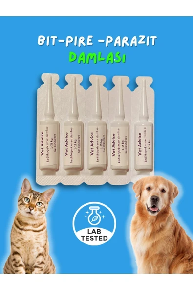vet advice Kedi Köpek Iç Dış Deri Tüy Bakım Damlası Parazit Bitkisel 5'li Tüp Set - 2