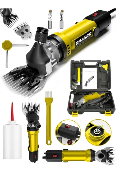 Dragro Alman 4200 W Devir Ayarli Bakir Sargili Çelik Şanzuman Koyun Keçi Kirkma Makinesi -sarı