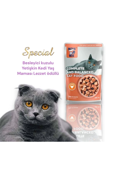 Miss Kis Premium Pouch Yetişkin Kuzulu Kedi Konserve Yaş Maması 9 ADET 100 gr - 2