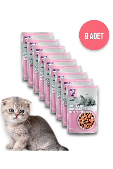 vet advice Miss Kis Premium Pouch Kitten Yavru Kedi Yaş Maması 9 ADET 100 gr tavuklu ürün görseli 1