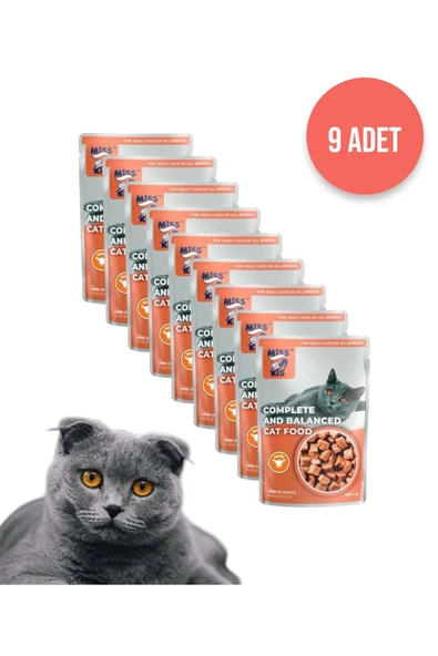 Miss Kis Premium Pouch Yetişkin Kuzulu Kedi Konserve Yaş Maması 9 ADET 100 gr