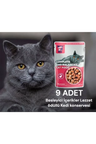Miss Kis Premium Pouch Sığırlı Kedi Konservesi 9 ADET 100 gr Yaş Mama - 3