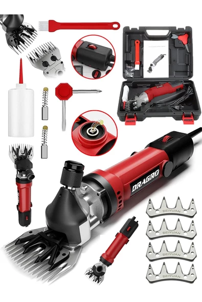Dragro Alman 4200 W Devir Ayarli Bakir Sargili Çelik Şanzuman Koyun Keçi Kirkma Makinesi + 4 Üst Bıçak