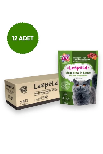 vet advice Leöpöld Premium Pouch Yetişkin Kuzulu Kedi Yaş Maması 12×100 gr ürün görseli 1