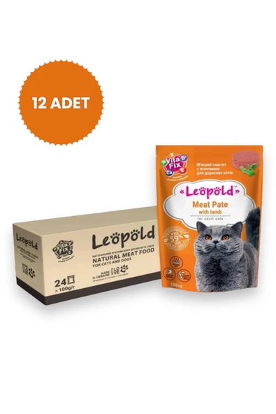LeöPöld Premium Pouch Yetişkin Kedi Kuzulu Yaş Mama 12 Adet