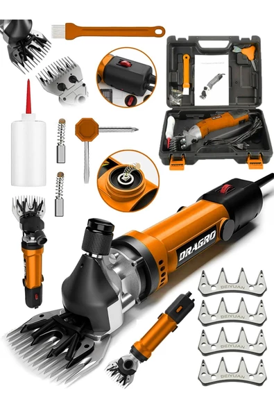 Dragro Alman 4200 W Devir Ayarli Bakir Sargili Çelik Şanzuman Koyun Keçi Kirkma Makinesi + 4 Üst Bıçak