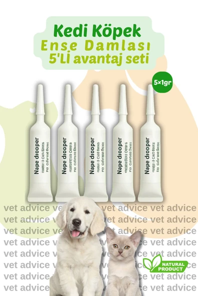 vet advice Kedi Köpek Iç Dış Deri Tüy Bakım Damlası Parazit Bitkisel 5'li Tüp Set