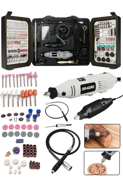 Dragro Alman 400 Watt 350 Parça 60.000 Rpm 6 Kademe Devir Ayarlı Hobi Gravür Seti Mini Taşlama Makinesi
