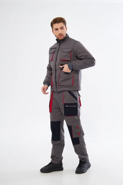 Orange Safety Gri Harman Karışımı Ceket Pantolon - Resim 3