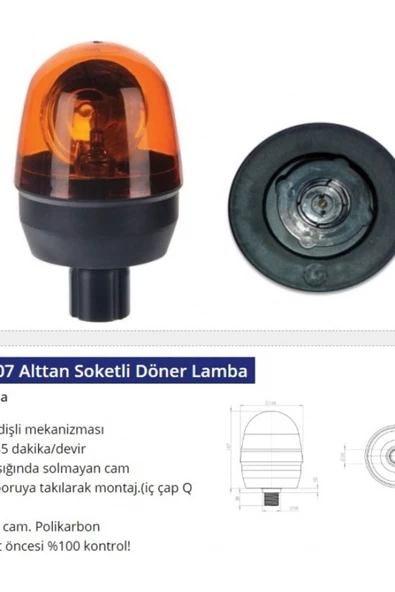 EMIR 12v Döner Lamba Alttan Borulu Soketlı - Emr-07