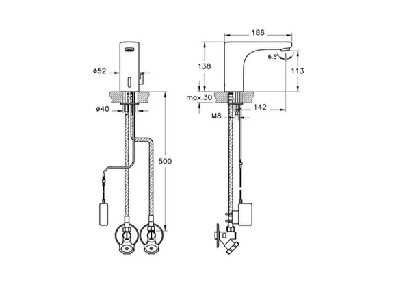 A47122 VitrA AquaSee Fotoselli Lavabo Bataryası (Çift Su Girişli, Elektrikli) - 2