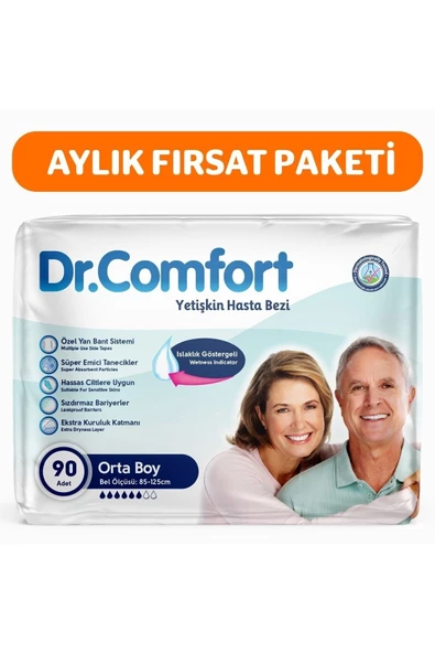 DR.COMFORT Yetişkin Bel Bağlamalı Hasta Bezi Medium 30'lu 3 Paket 90 Adet