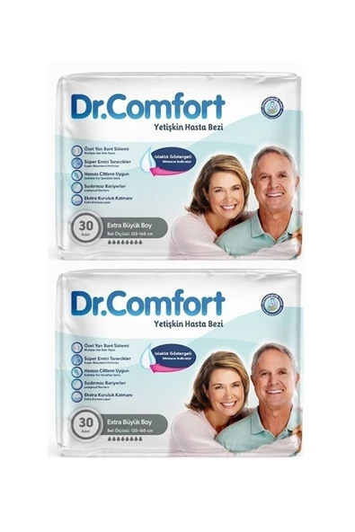 DR.COMFORT Dr. Comfort Yetişkin Hasta Bezi Bağlamalı Xlarge - Ekstra Büyük Boy 30'lu 2 Paket (60ADET)