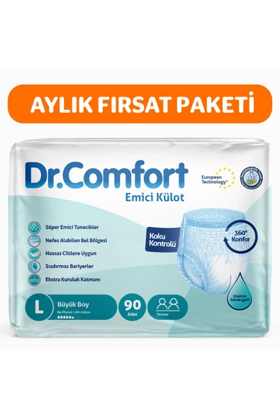 DR.COMFORT Yetişkin Emici Külot Large 30'lu 3 Paket 90 Adet