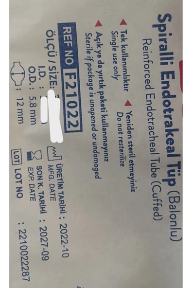 BRP ENTÜBASYON TÜPÜ SPİRALLİ NO : 9 - 1 ADET