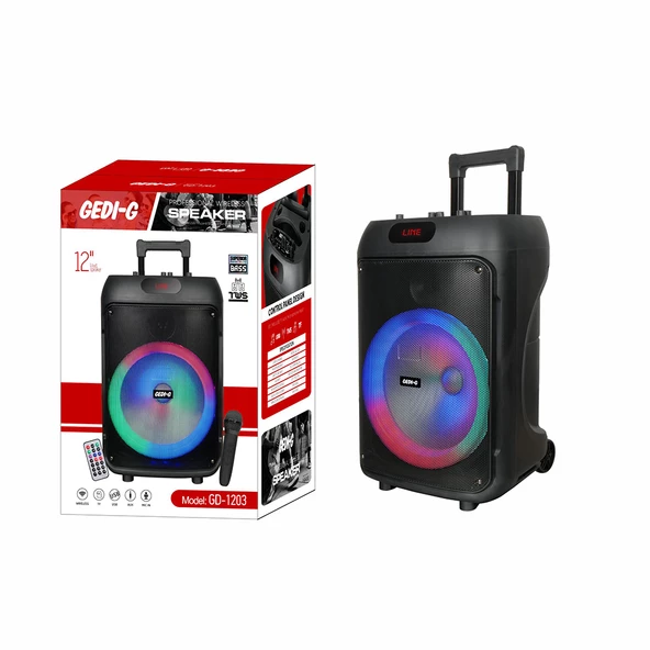 Kablosuz Mikrofonlu FM RGB TWS Çift 12inç Karaoke Bluetooth Bavul Taşınabilir Hoparlör GD-1203 - 4