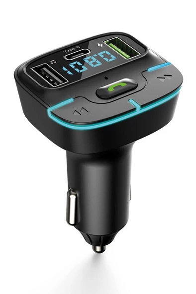 PDAteknoloj F9 Araç Fm Transmitter 5.3 Bluetooth Araç Kiti Usb Type-C Hızlı Şarj Çıkışlı Çakmaklık Girişli