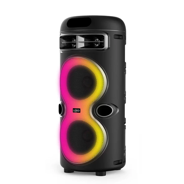 Kablolu Mikrofonlu FM RGB TWS Çift 4inç Taşınabilir Karaoke Bluetooth Hoparlör GD-2402 - 10