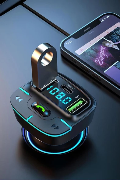 PDAteknoloj F9 Araç Fm Transmitter 5.3 Bluetooth Araç Kiti Usb Type-C Hızlı Şarj Çıkışlı Çakmaklık Girişli - 5