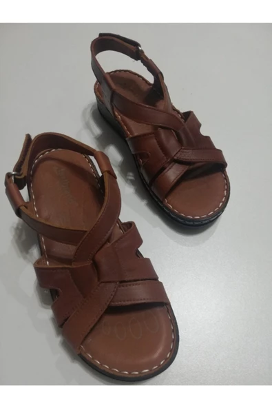Kadın Kahverengi Deri Sandalet - 3