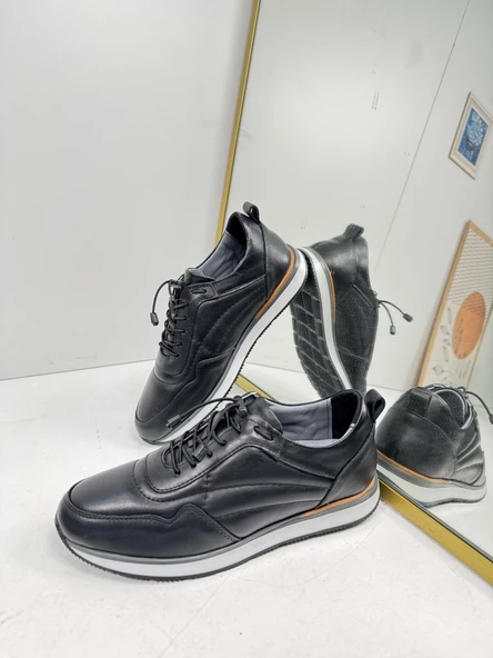 Günlük Erkek Ayakkabı İçi Dışı Hakiki Deri Casual Lastik Bağcıklı Beyaz Tabanlı Comfort Sneaker 5080 - 2
