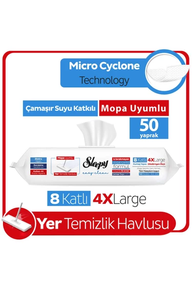 Easy Clean Çamaşır Suyu Katkılı Mopa Uyumlu Yer Temizlik Havlusu 50 Yaprak