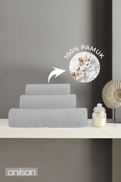 3'lü Gri Havlu Seti -1 Adet El Havlusu 50x90 1 Adet Banyo Havlusu 140x70 1 Adet Ayak Havlusu 50x70 - 2