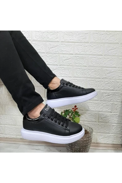 Bestof 150 Siyah-Beyaz Fuspetli Sneaker Düz Taban Spor Ayakkabı - 4