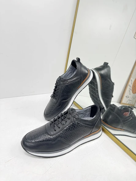 Günlük Erkek Ayakkabı İçi Dışı Hakiki Deri Casual Lastik Bağcıklı Beyaz Tabanlı Comfort Sneaker 5050 - 3