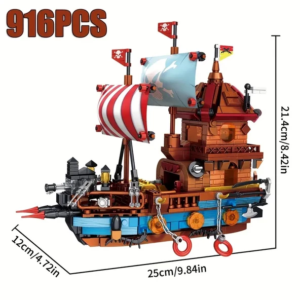 Işıklı Korsan Gemisi Yapı Blokları Seti 916 Parça 6 Yaş Karayip Korsanları Pırates Modeli Kit hediye oyuncak - 2