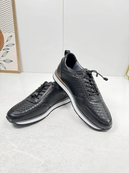 Günlük Erkek Ayakkabı İçi Dışı Hakiki Deri Casual Lastik Bağcıklı Beyaz Tabanlı Comfort Sneaker 5050 - 2