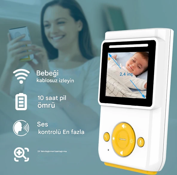 Bebek Monitörü, Kamera ve Sesli, HD Video Bebek Monitörü Ekranlı, Gece Görüşü, Yeni Anneler İçin - 6