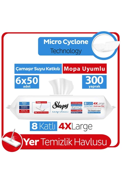 Easy Clean Çamaşır Suyu Katkılı Mopa Uyumlu Yer Temizlik Havlusu 6X50 (300 Yaprak)