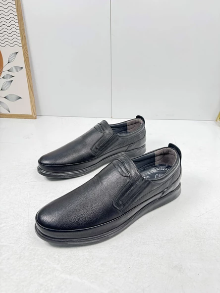 Günlük Siyah Erkek İçi Dışı Hakiki Deri Makosen Bağcıksız Kışlık Casual Ayakkabı 155 - 2