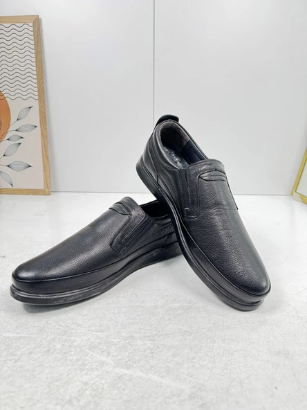 Günlük Siyah Erkek İçi Dışı Hakiki Deri Makosen Bağcıksız Kışlık Casual Ayakkabı 155 - 4