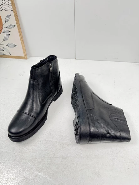 Günlük Erkek Ayakkabı Dışı Hakiki Deri İçi Kürklü Büyük Numara Kaymaz Taban Fermuarlı Kışlık Bot 087 - 4