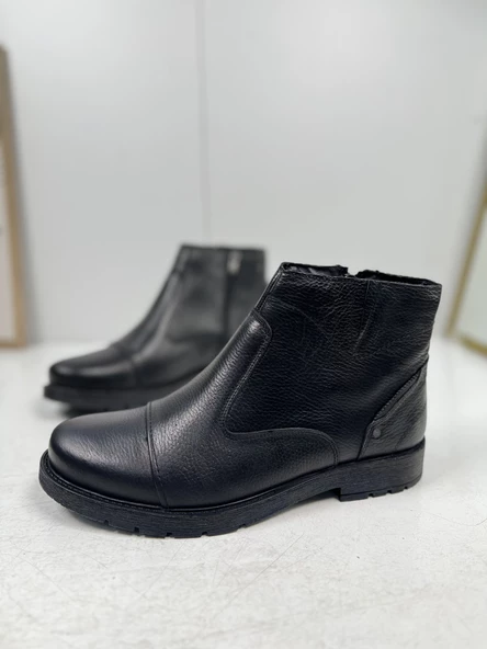 Günlük Erkek Ayakkabı Dışı Hakiki Deri İçi Kürklü Büyük Numara Kaymaz Taban Fermuarlı Kışlık Bot 087 - 3